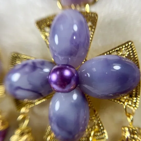 Vintage Purple Earrings, Lavender rhinestone earrings, Statement Prom Earring - Picture 6 of 7